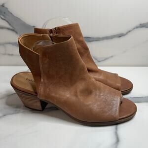 Lucky Brand Women's Tan Leather Open Toe Slingback Baaka Bootie Sandals Sz 8.5